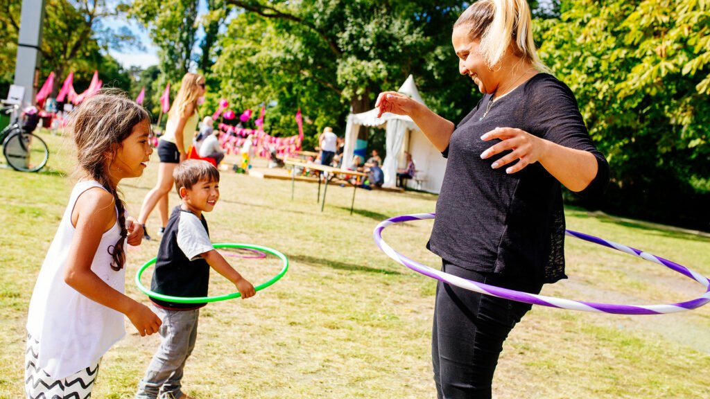 Family outdoors having fun